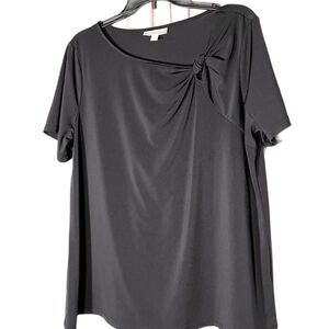 Dana Buchman blouse side tie neck size XL black short sleeve